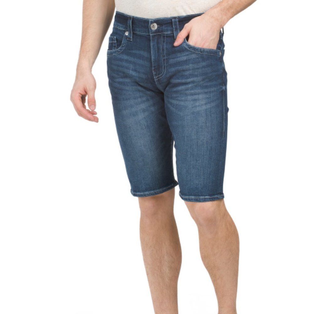 True Religion Rocco Relaxed Skinny Clean Edge Denim Shorts in Dark Wash